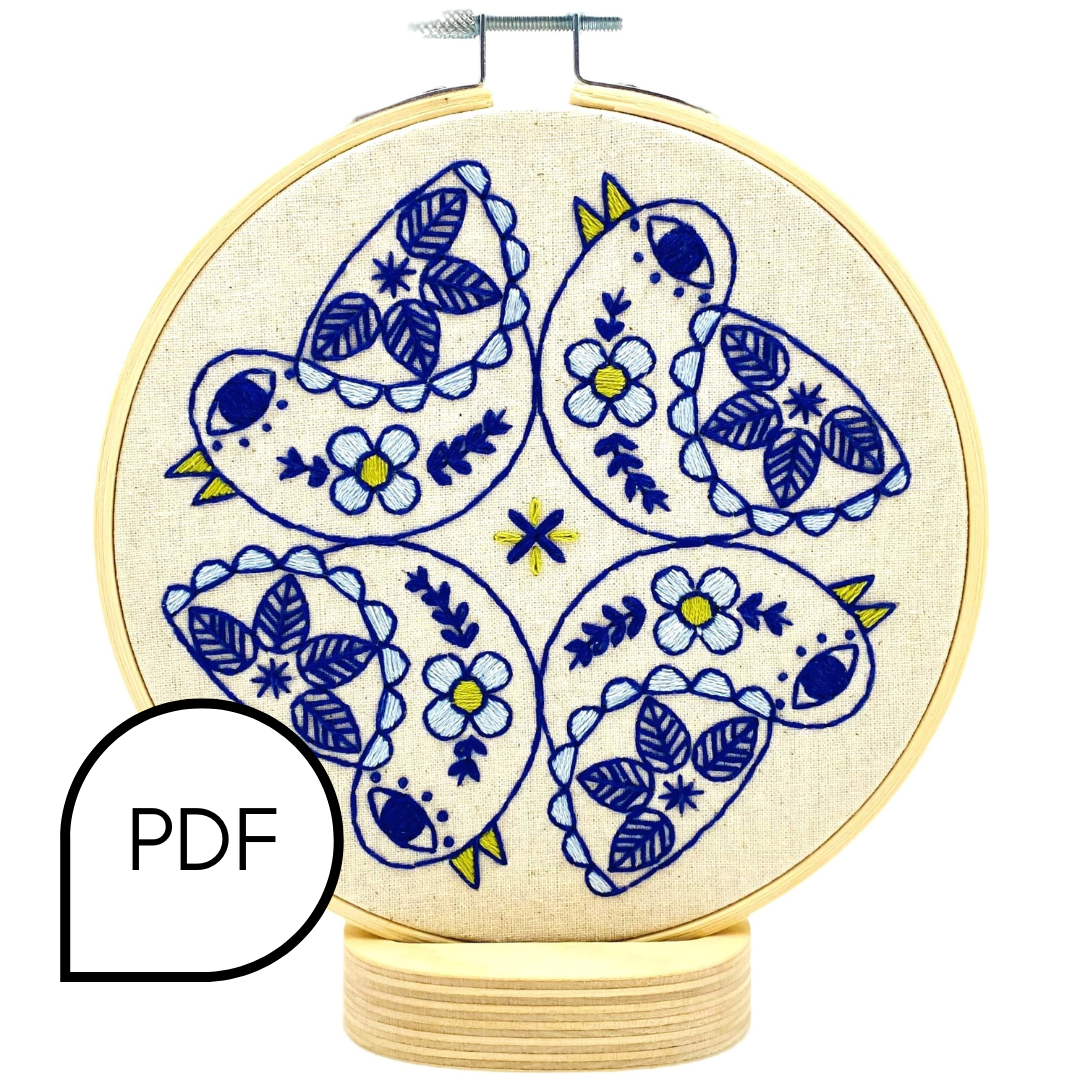 Calling Birds Embroidery PDF Download - English and French