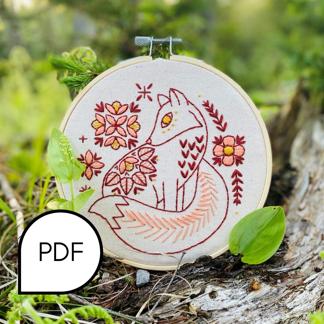 Folk Fox Embroidery PDF Download - English and French