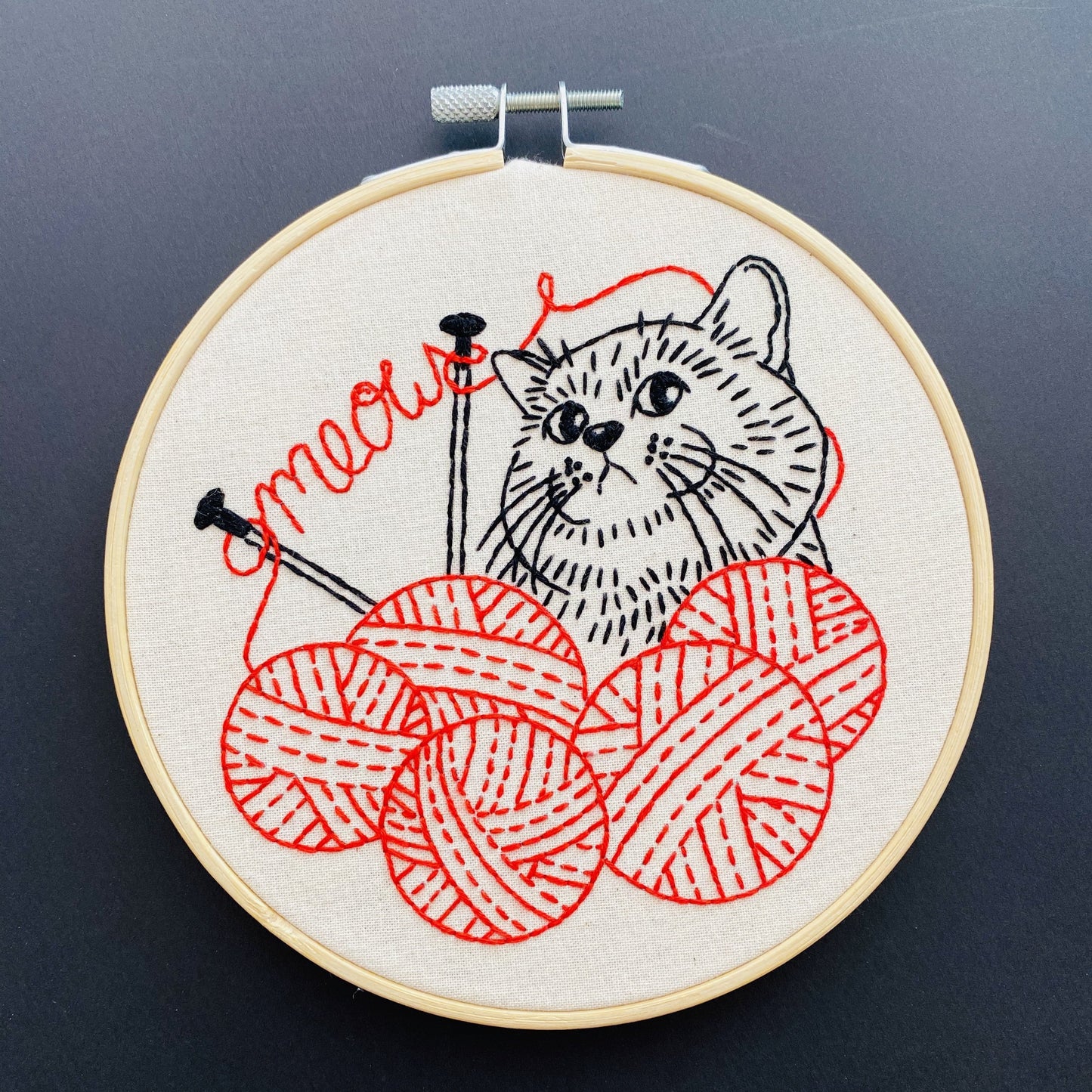 Kitten With Knitting Complete Embroidery Kit