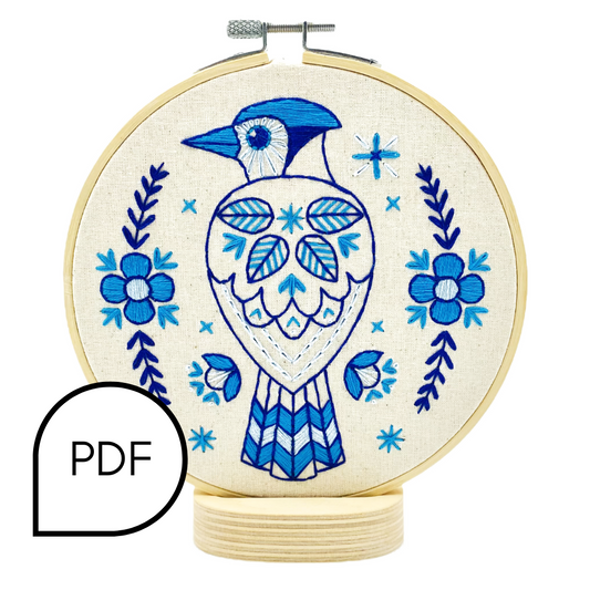 Blue Jay Embroidery PDF Download - English and French