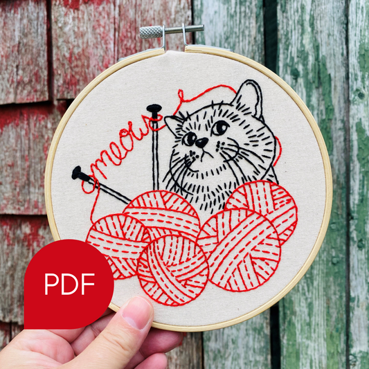 Knittin' Kitten Embroidery PDF Download