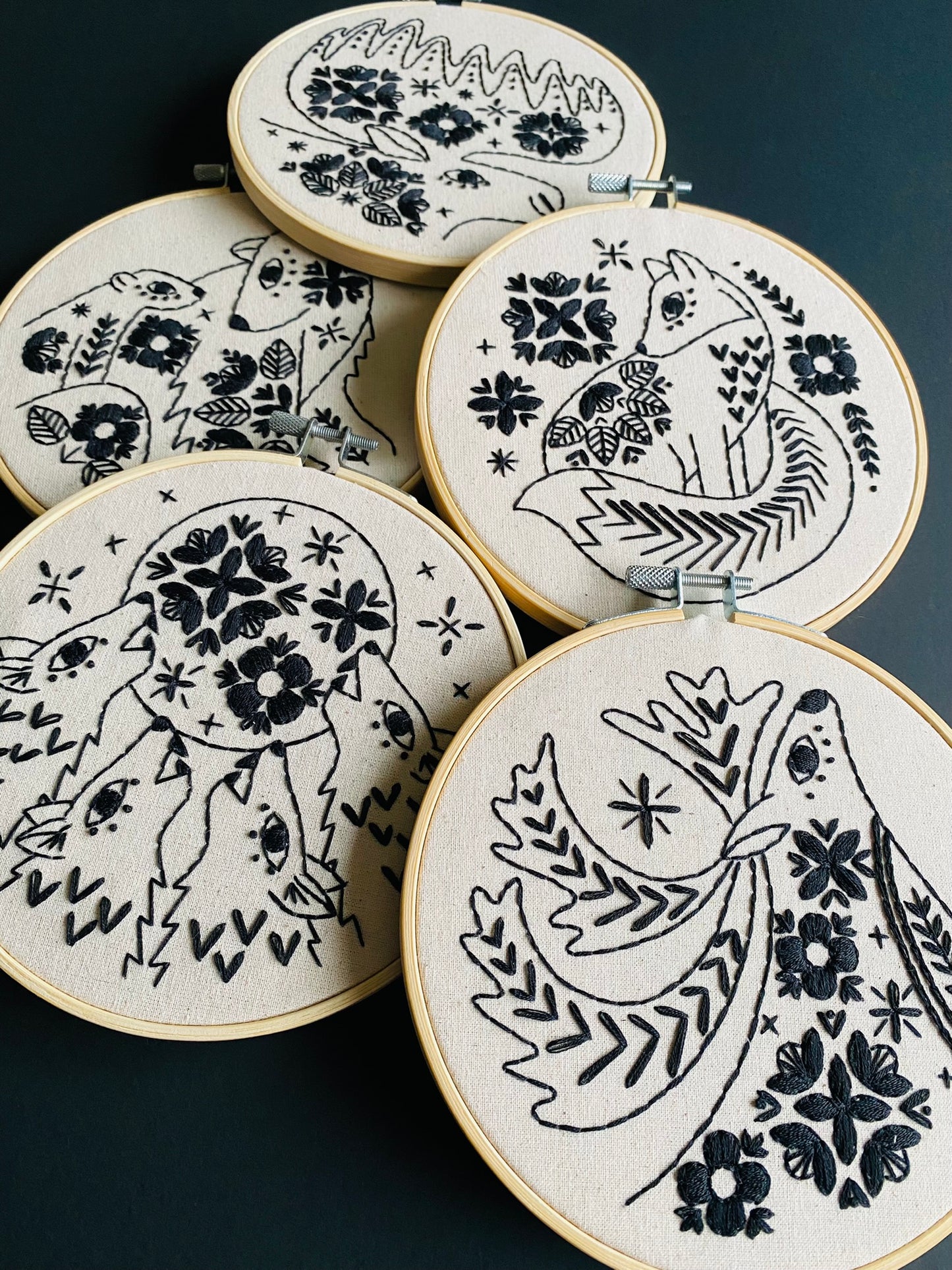 Folk Fox Complete Embroidery Kit - Black