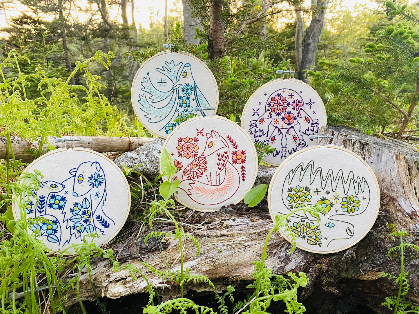 Folk Wolves Complete Embroidery Kit
