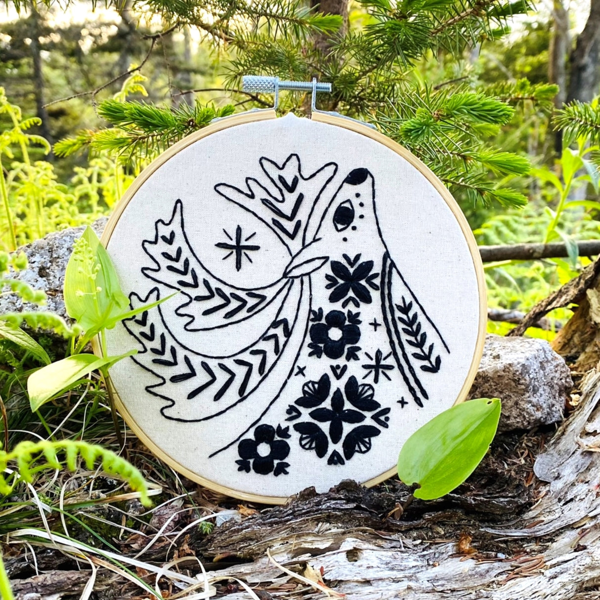 Folk Caribou Complete Embroidery Kit - Black