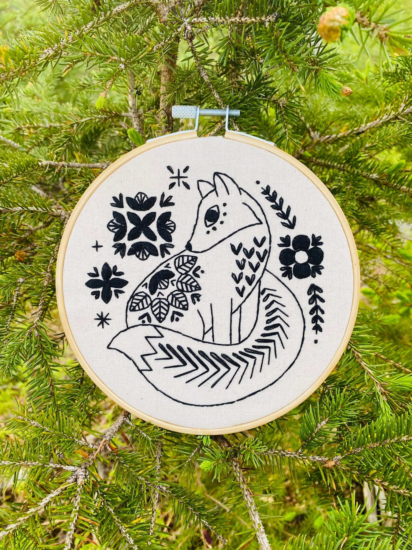 Folk Fox Complete Embroidery Kit - Black
