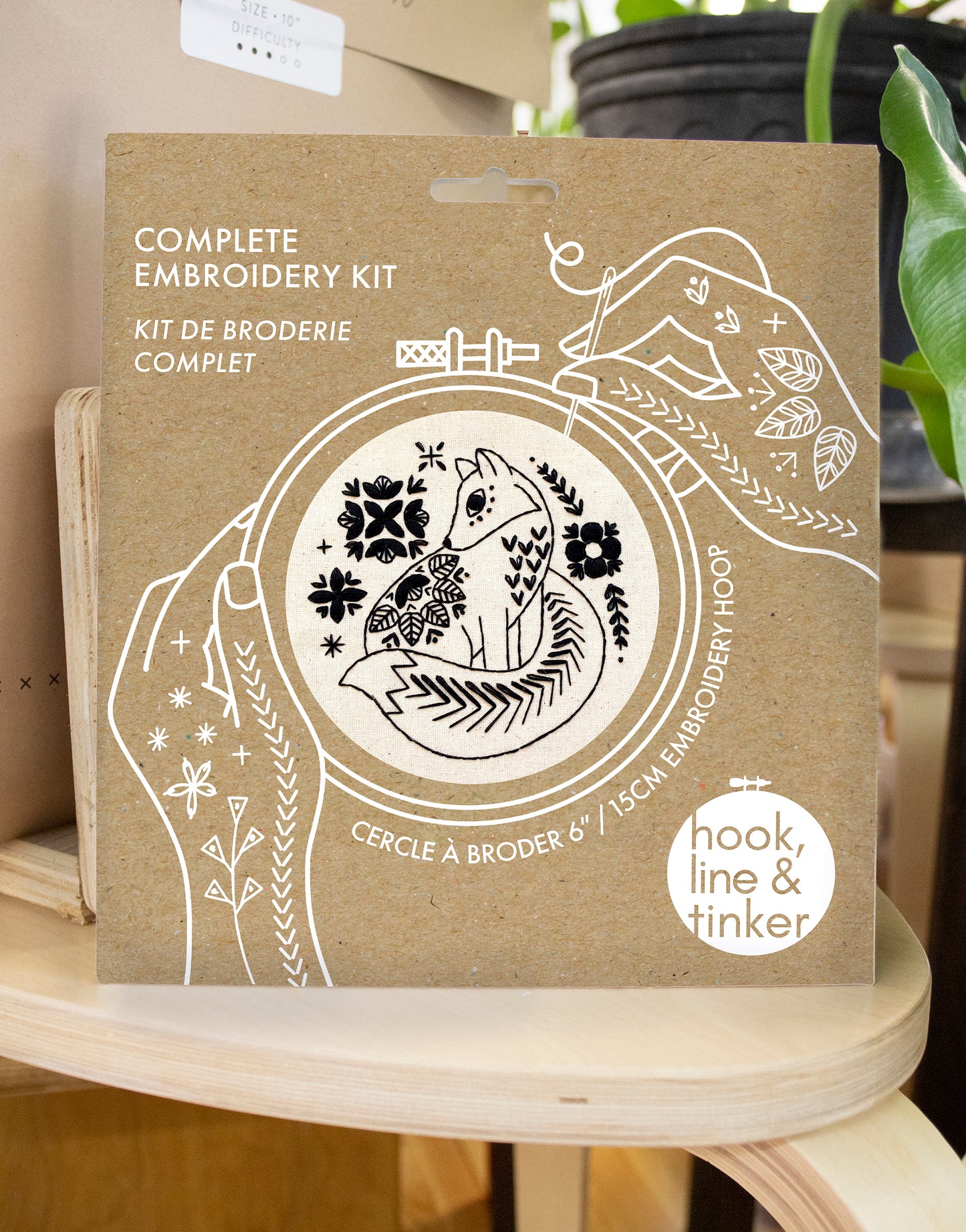 Folk Fox Complete Embroidery Kit - Black