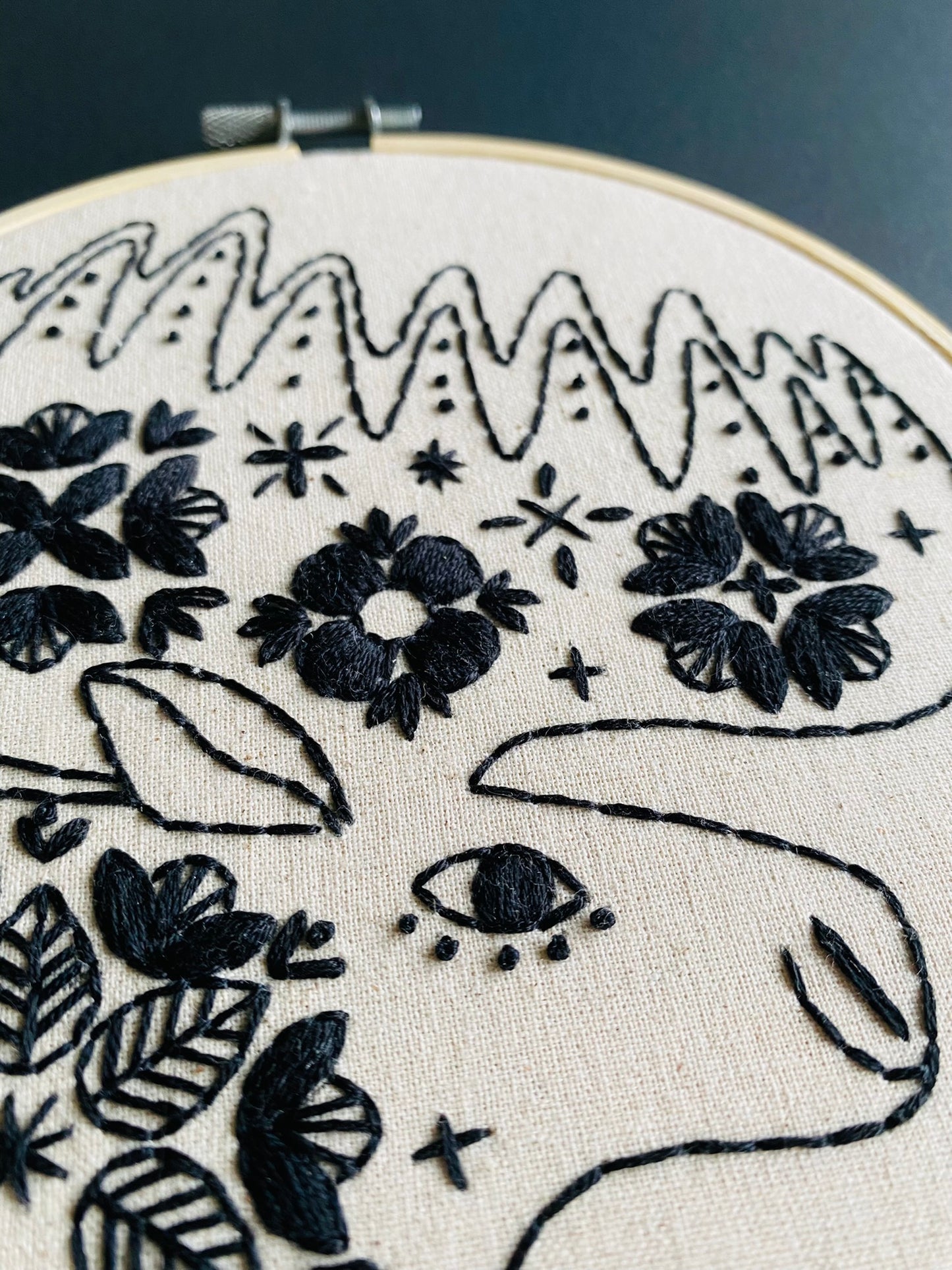Folk Moose Complete Embroidery Kit - Black