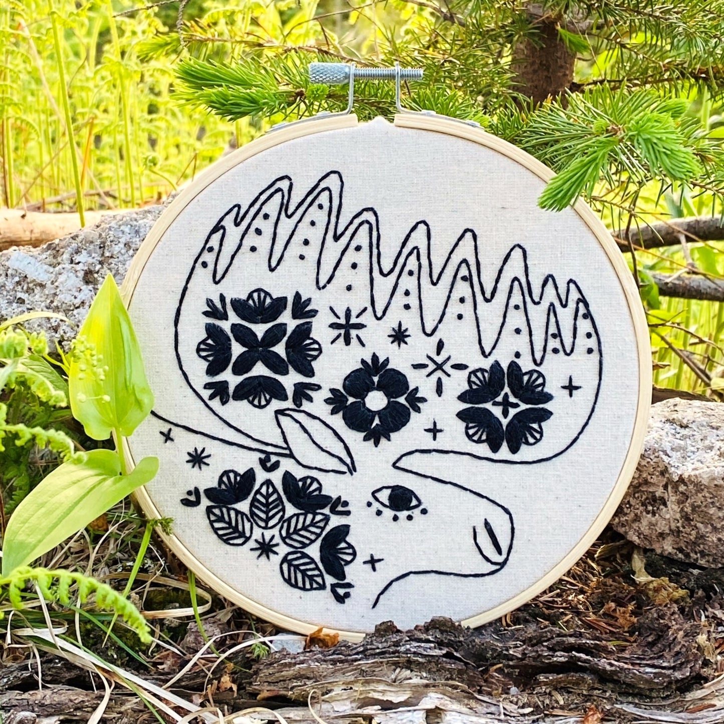 Folk Moose Complete Embroidery Kit - Black
