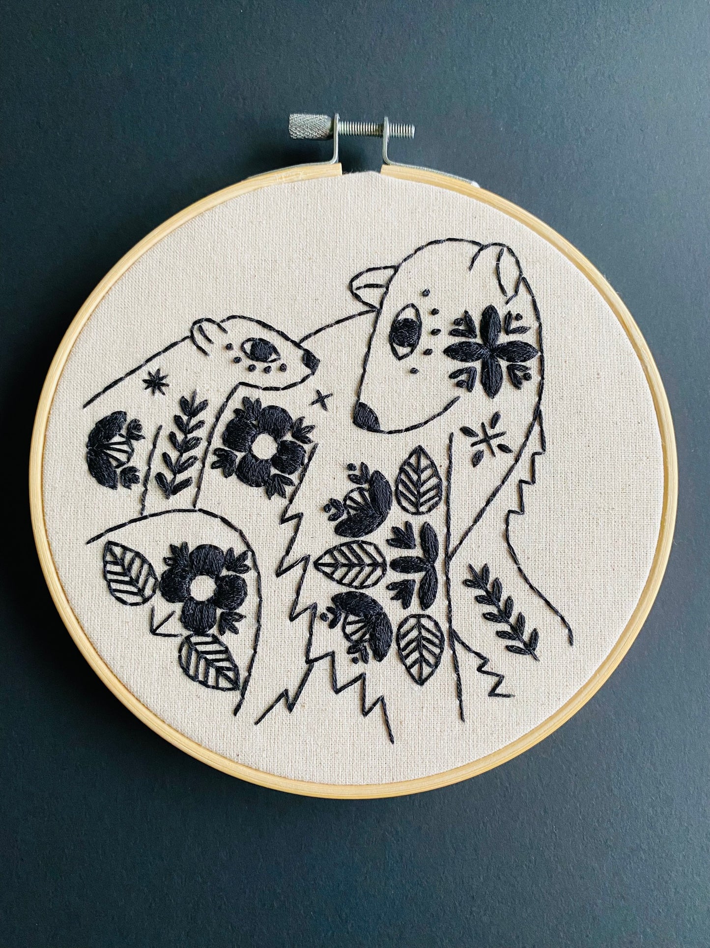 Folk Polar Bears Complete Embroidery Kit - Black