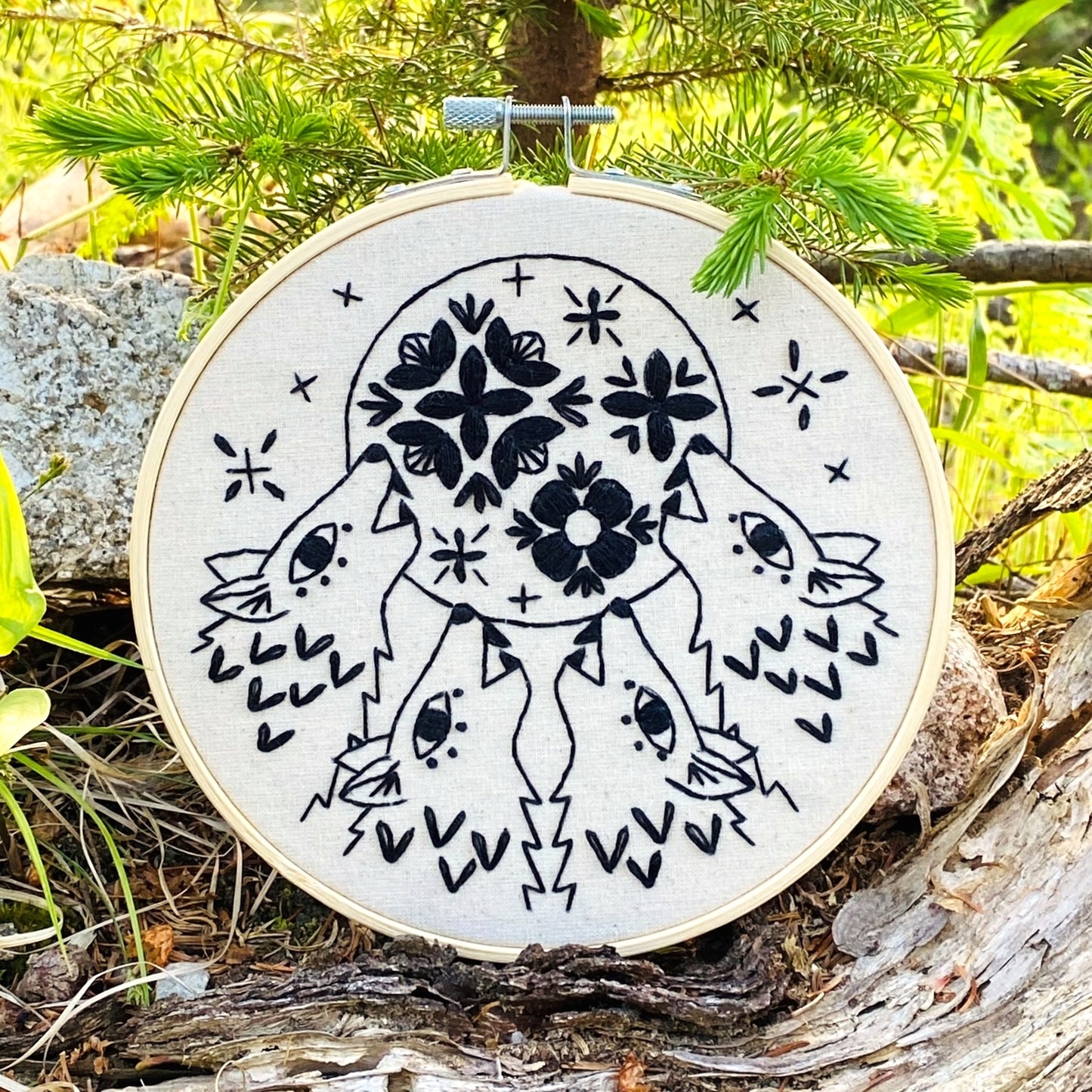 Folk Wolves Complete Embroidery Kit - Black