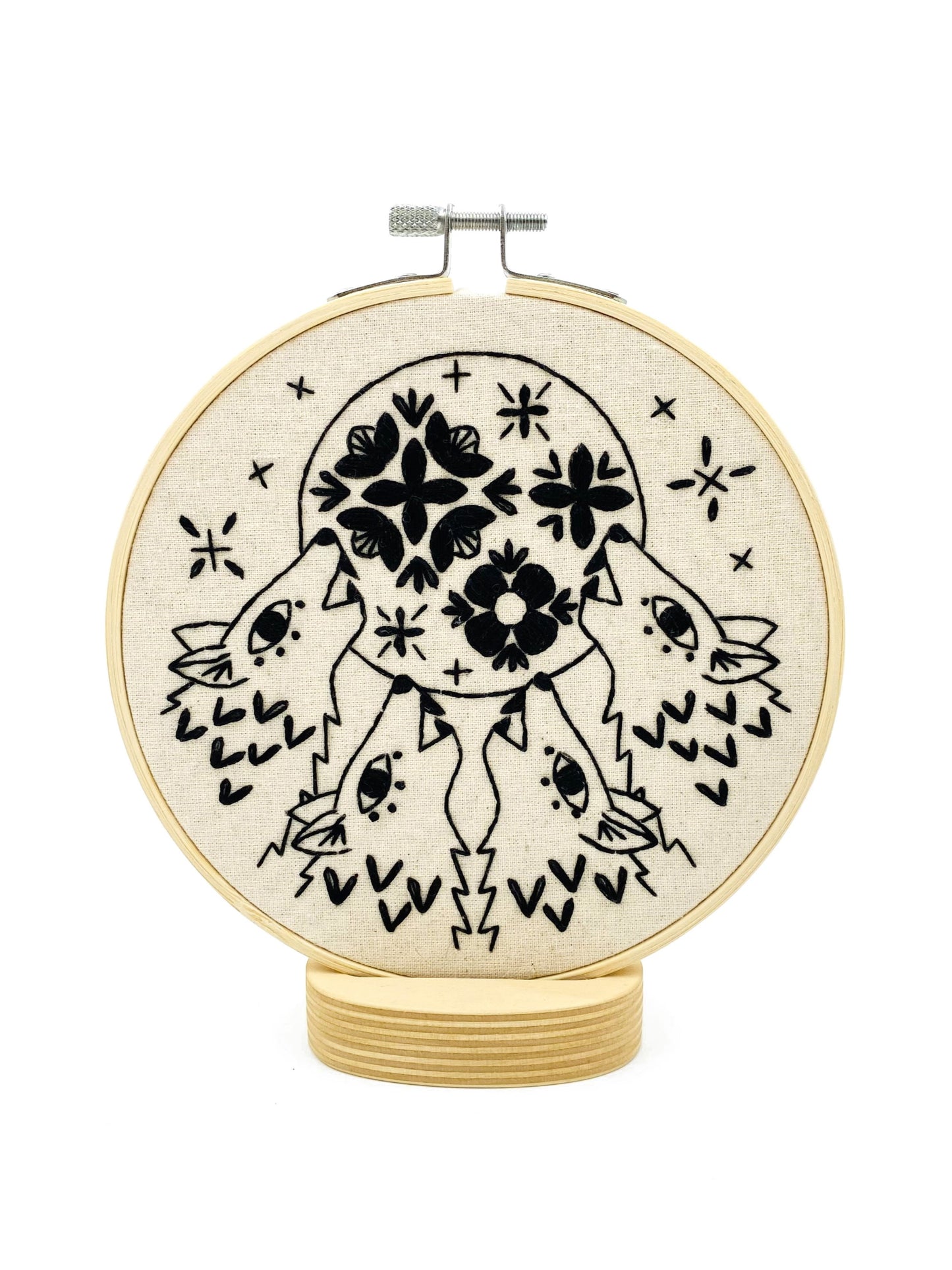 Folk Wolves Complete Embroidery Kit - Black
