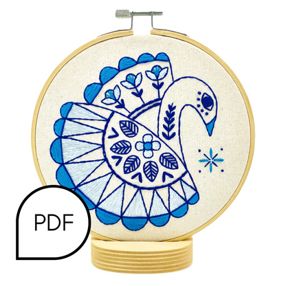 Swan Swimming Embroidery PDF Download - English and French