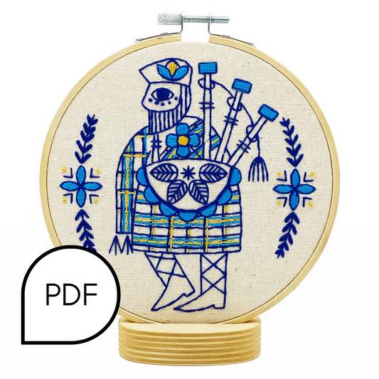 Bagpiper Piping Embroidery PDF Download - English and French