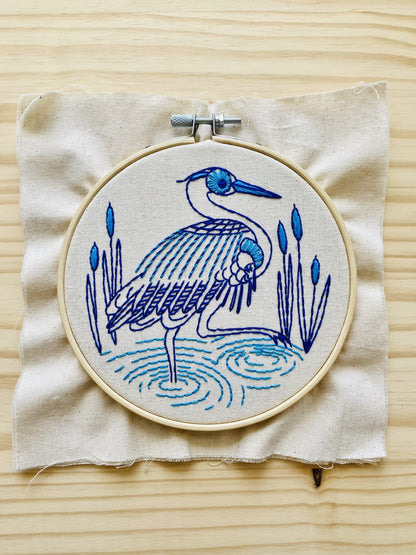 Blue Heron Complete Embroidery Kit