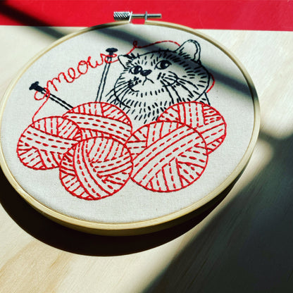 Kitten with Knitting Complete Embroidery Kit