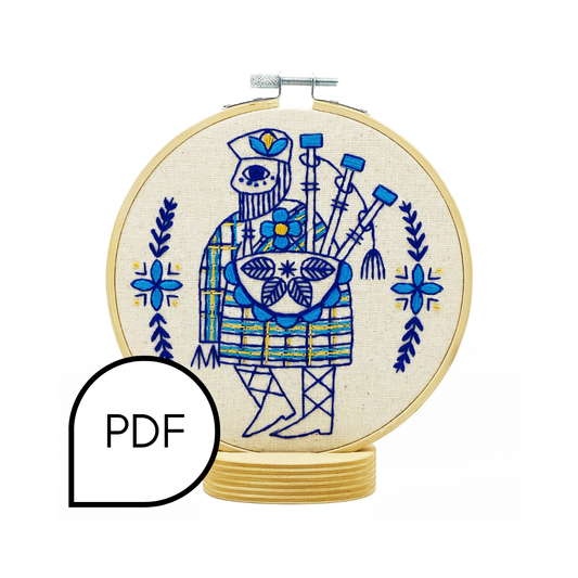 Bagpiper Piping Embroidery PDF Download - English and French