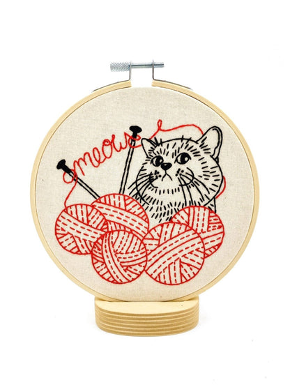 Kitten with Knitting Complete Embroidery Kit