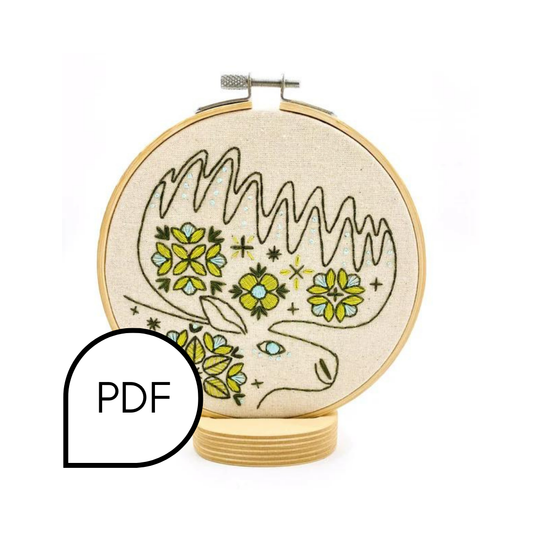 Folk Moose Embroidery PDF Download - English and French