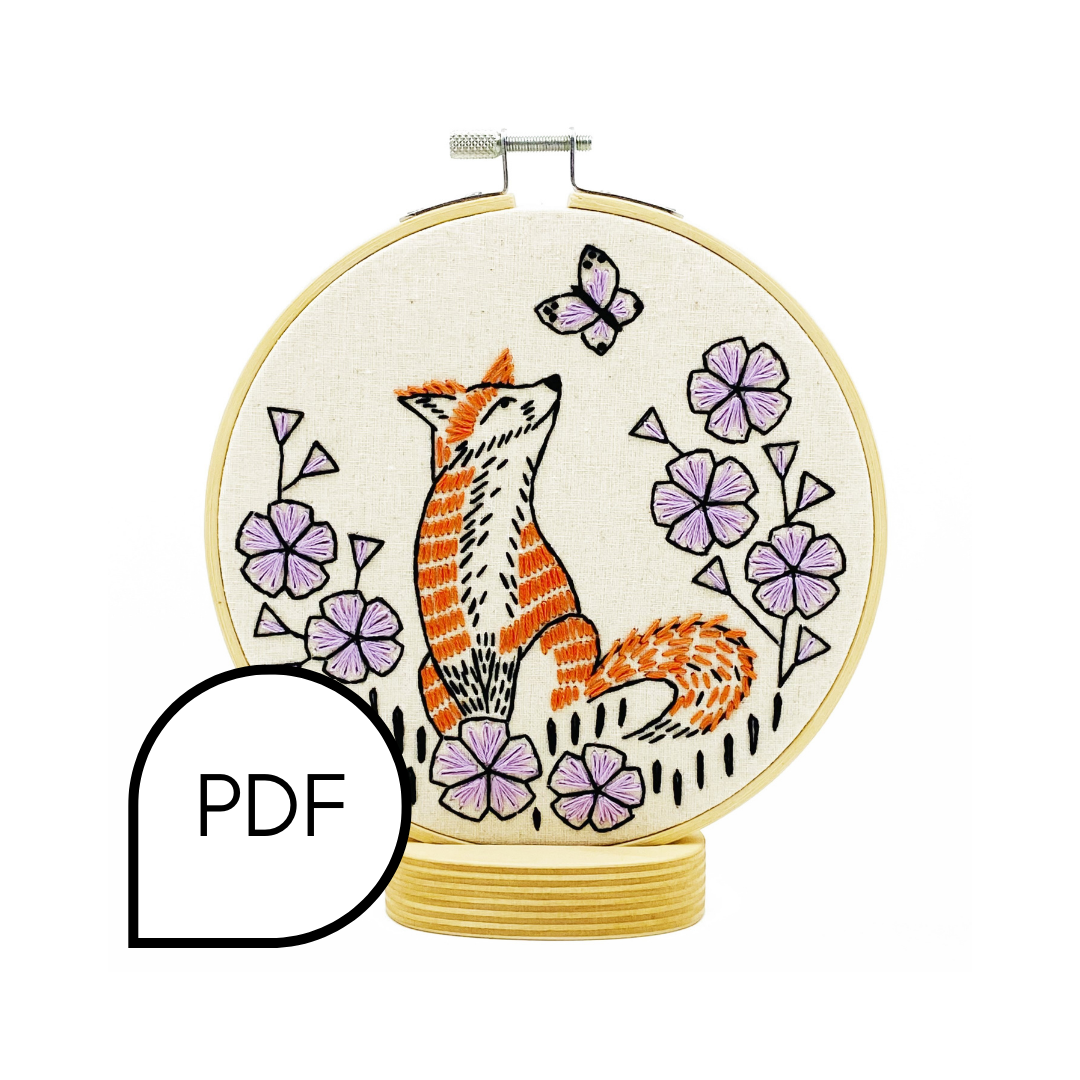 Fox in Phlox v2 Embroidery PDF Download - English and French