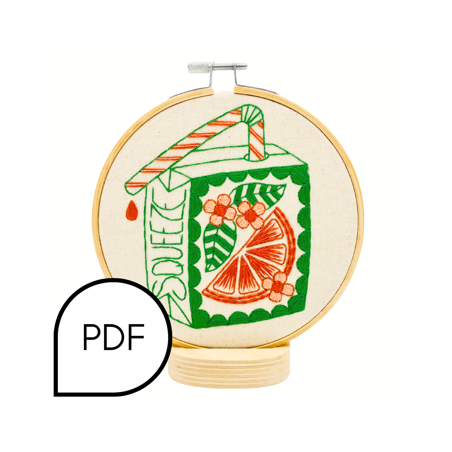 Orange Juice Box Embroidery PDF Download - English and French