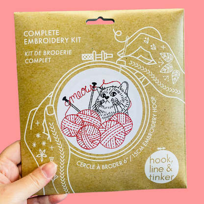 Kitten with Knitting Complete Embroidery Kit