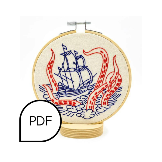 Kraken and Ship Embroidery PDF Download - English and French