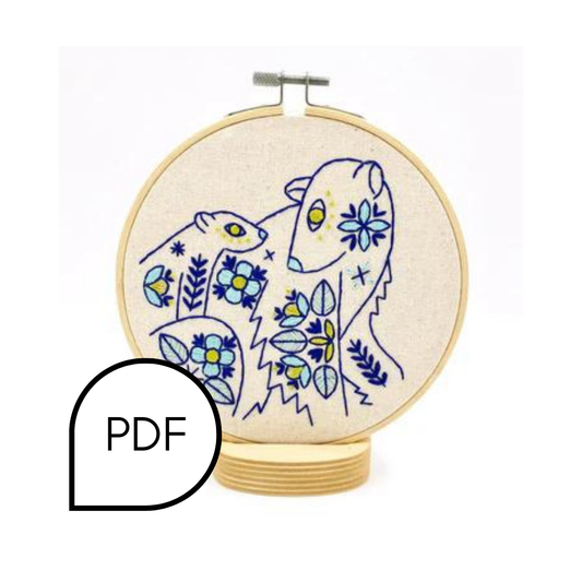 Folk Polar Bears Embroidery PDF Download - English and French