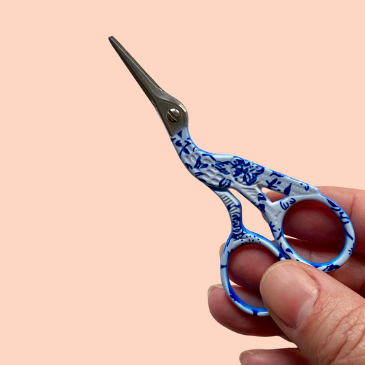 Blue & White Crane Embroidery Scissors