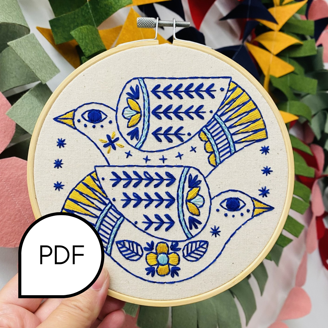 Turtle Doves Embroidery PDF Download - English and French