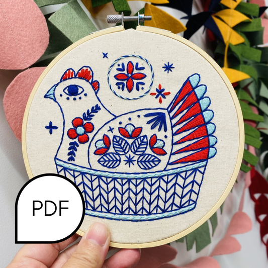 French Hen Embroidery PDF Download - English and French