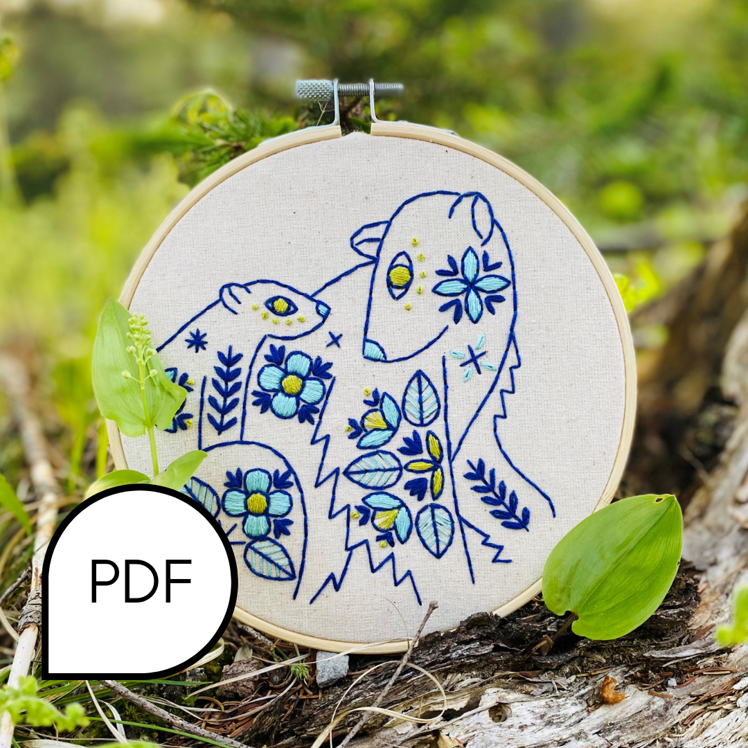 Folk Polar Bears Embroidery PDF Download - English and French