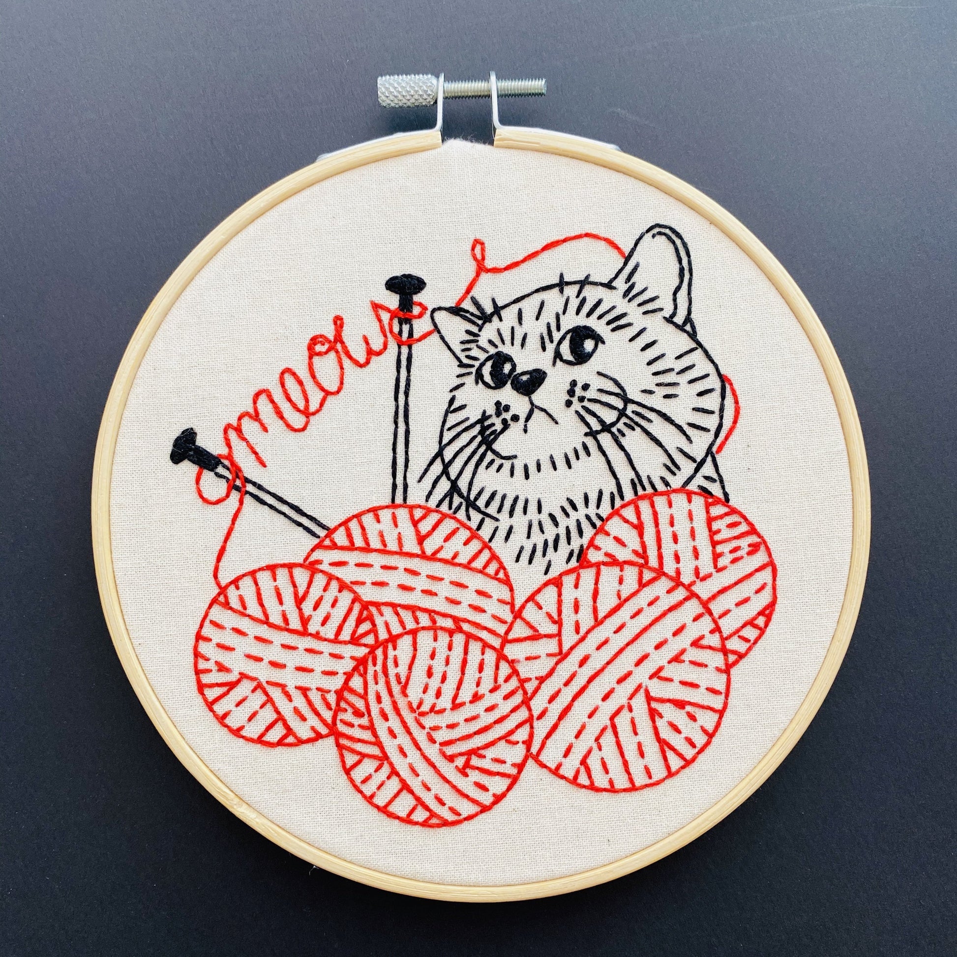 Hook, Line and Tinker Embroidery Kit- Kitten With Knitting