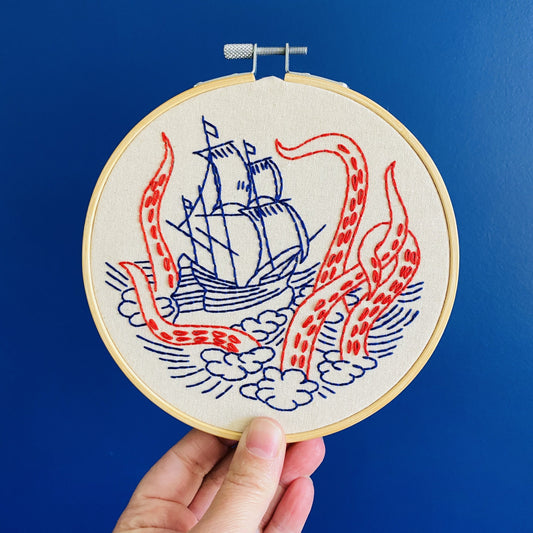 Pre-Printed Fabric: Kraken and Ship
