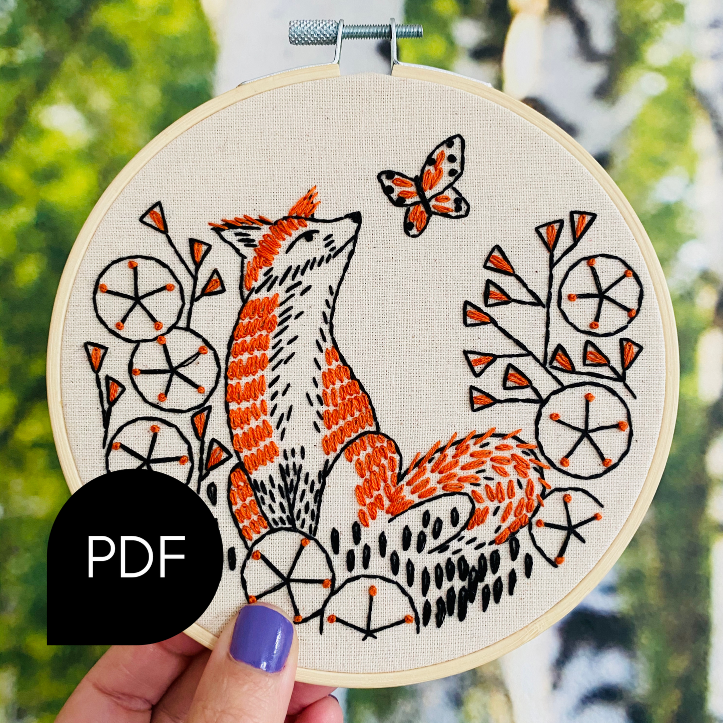 Fox in Phlox Embroidery PDF download