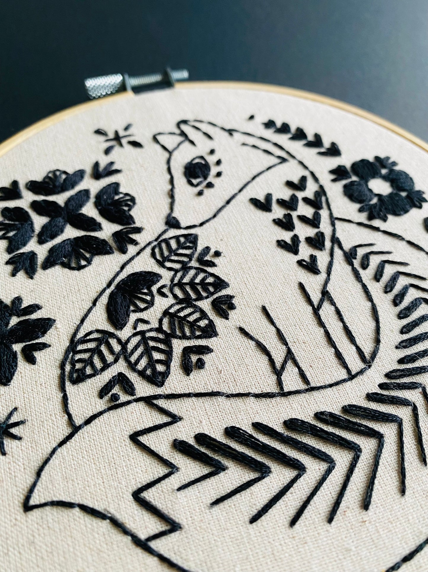 Folk Fox Complete Embroidery Kit - Black