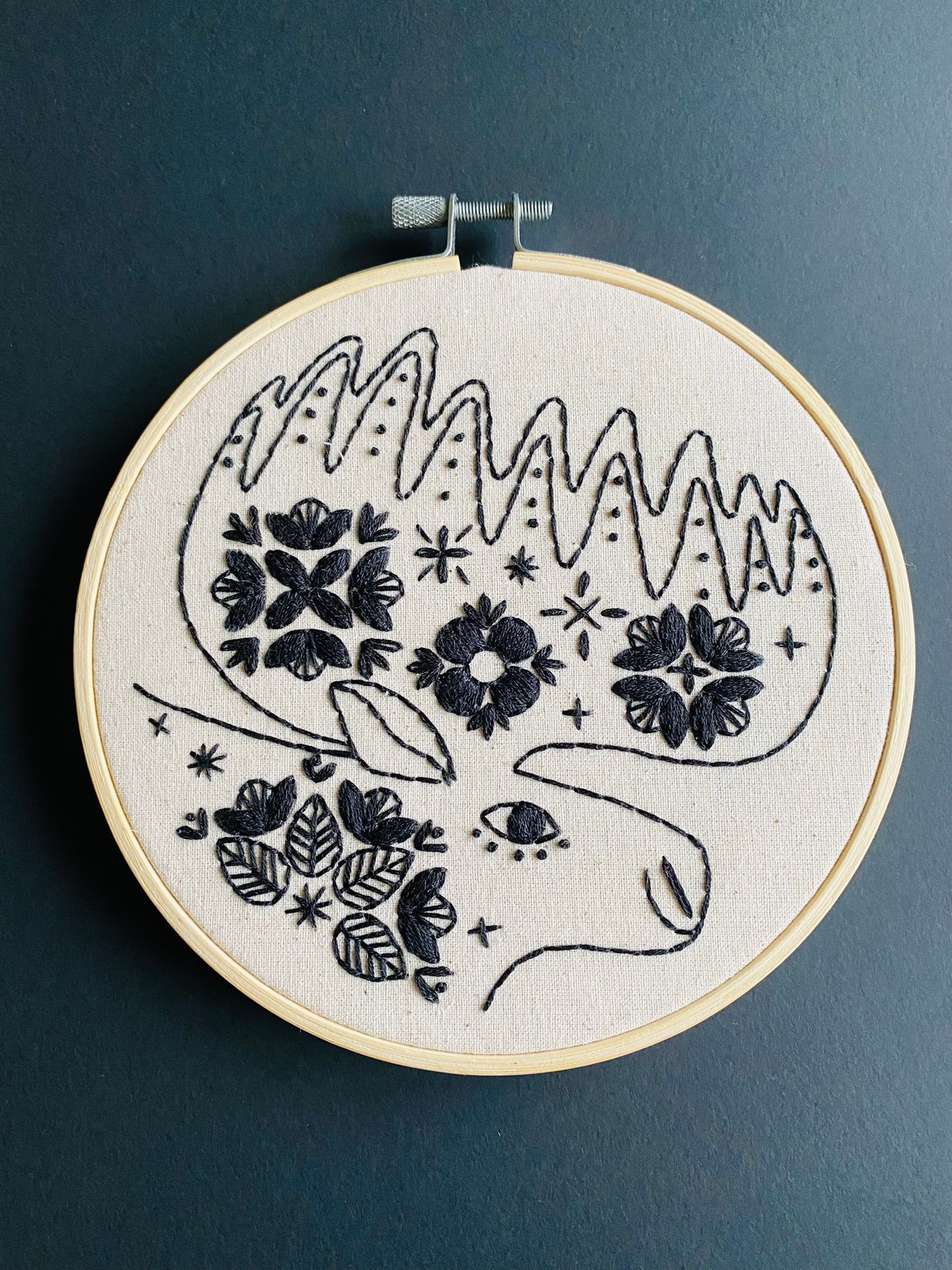 Folk Moose Complete Embroidery Kit - Black