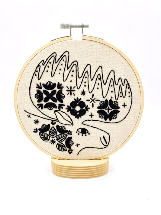 Folk Moose Complete Embroidery Kit - Black