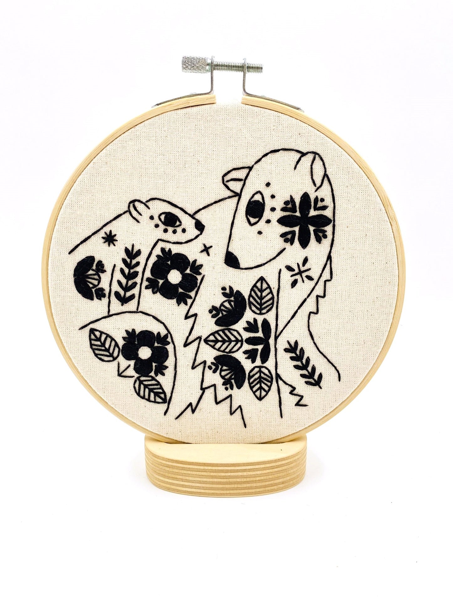 Folk Polar Bears Complete Embroidery Kit - Black