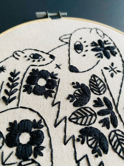 Folk Polar Bears Complete Embroidery Kit - Black