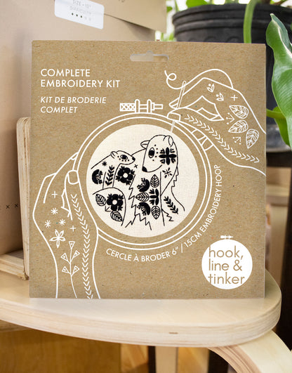Folk Polar Bears Complete Embroidery Kit - Black