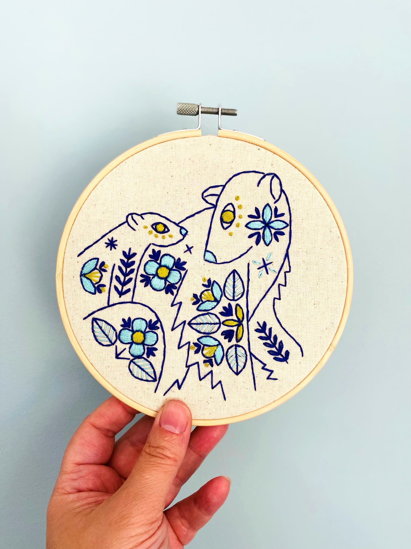 Folk Polar Bears Complete Embroidery Kit - Colour