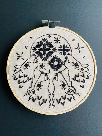 Folk Wolves Complete Embroidery Kit - Black