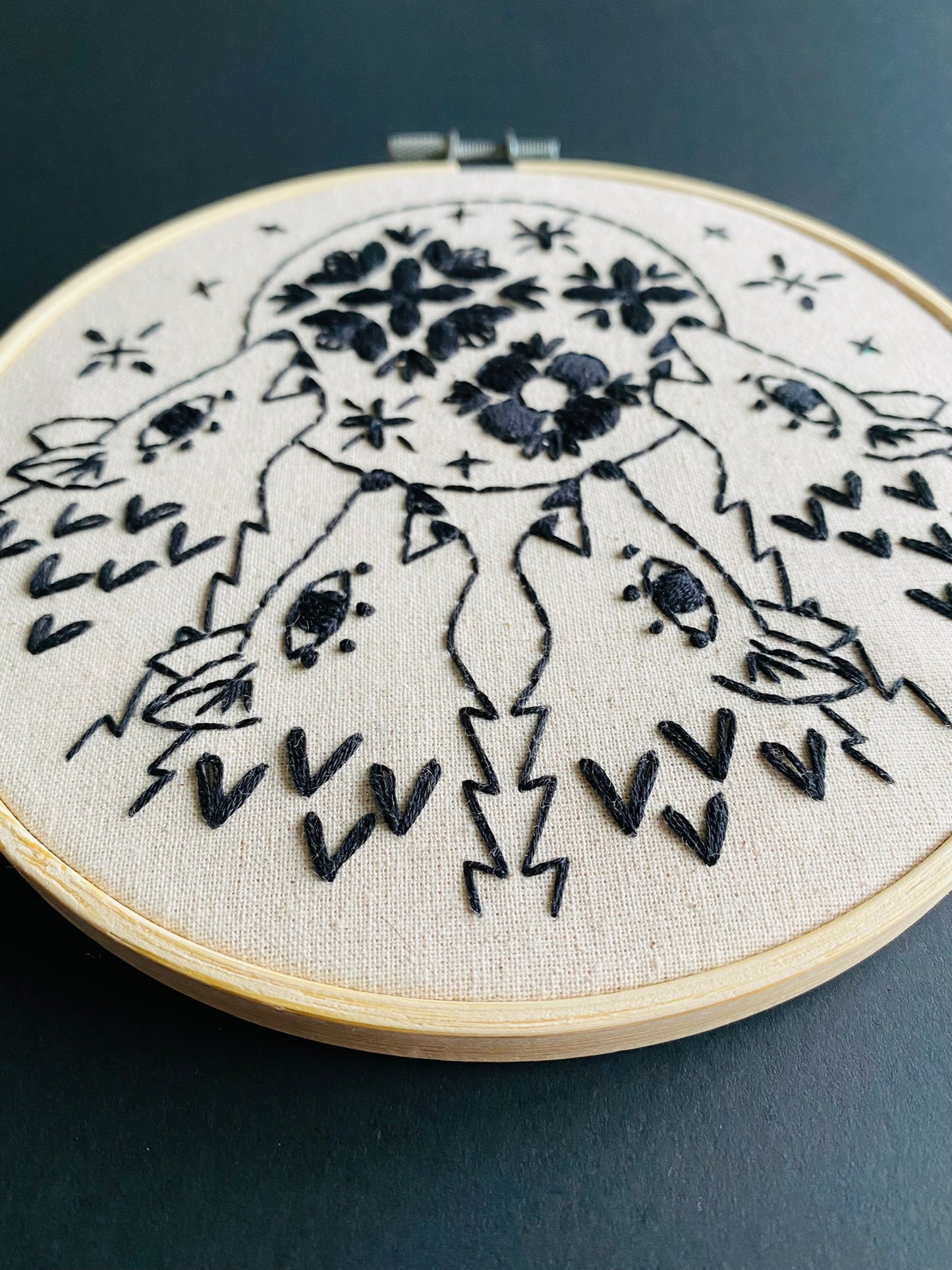 Folk Wolves Complete Embroidery Kit - Black