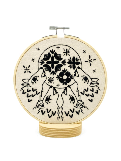 Folk Wolves Complete Embroidery Kit - Black